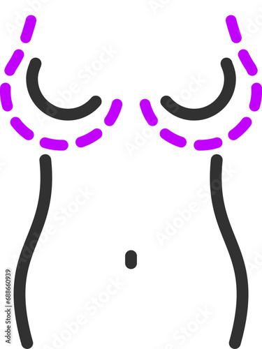 Breast augmentation, linear icon. Line with editable stroke