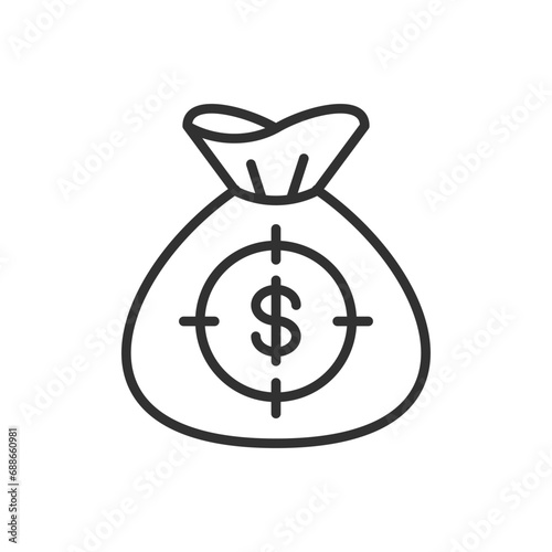 target on a bag of money, linear icon. Line with editable stroke