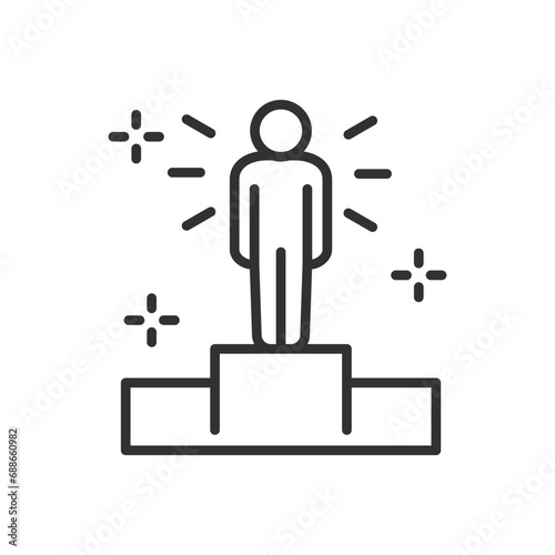 Person on a pedestal, linear icon. Line with editable stroke