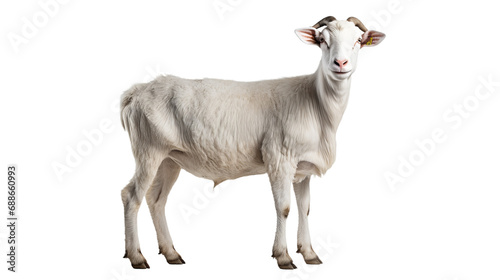 A white goat with horns  isolated on transparent or white background
