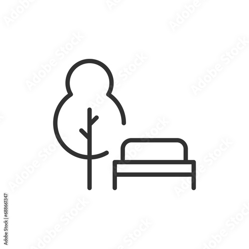 Park, bench and tree, linear icon. Line with editable stroke