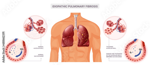 Normal lung and pulmonary fibrosis diagram. Vector illustration isolated on white background photo