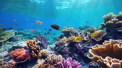 Colorful Tropical Coral Reef with Fish 