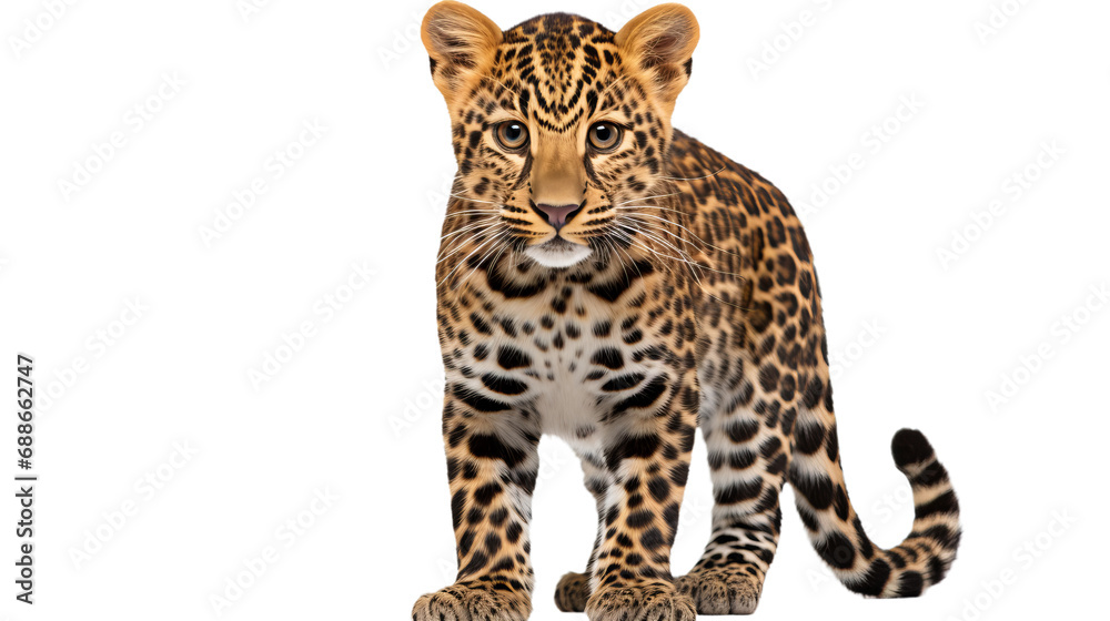 A leopard standing on a black background, isolated on transparent or white background A leopard standing on a black background, isolated on transparent or white background