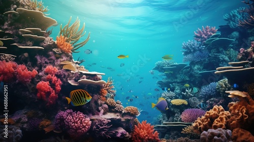 Colorful Tropical Coral Reef with Fish 