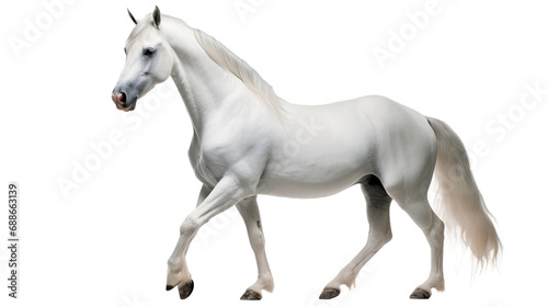 A white horse with a black background, isolated on transparent or white background