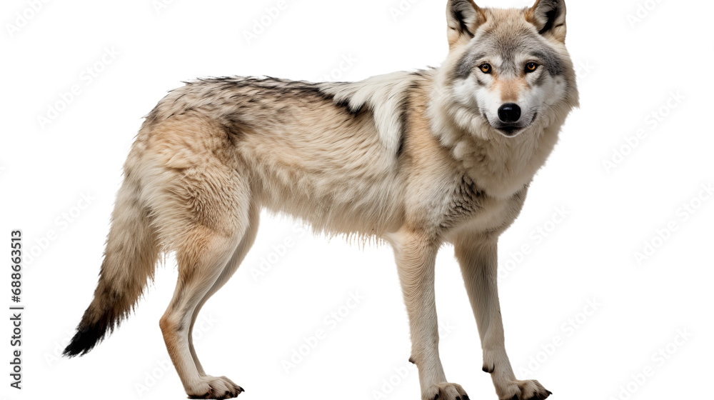A wolf standing on a black background, isolated on transparent or white background