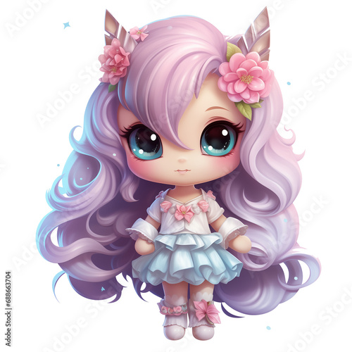 Cute chibi unicorn dolls with transparent background (generative ai)