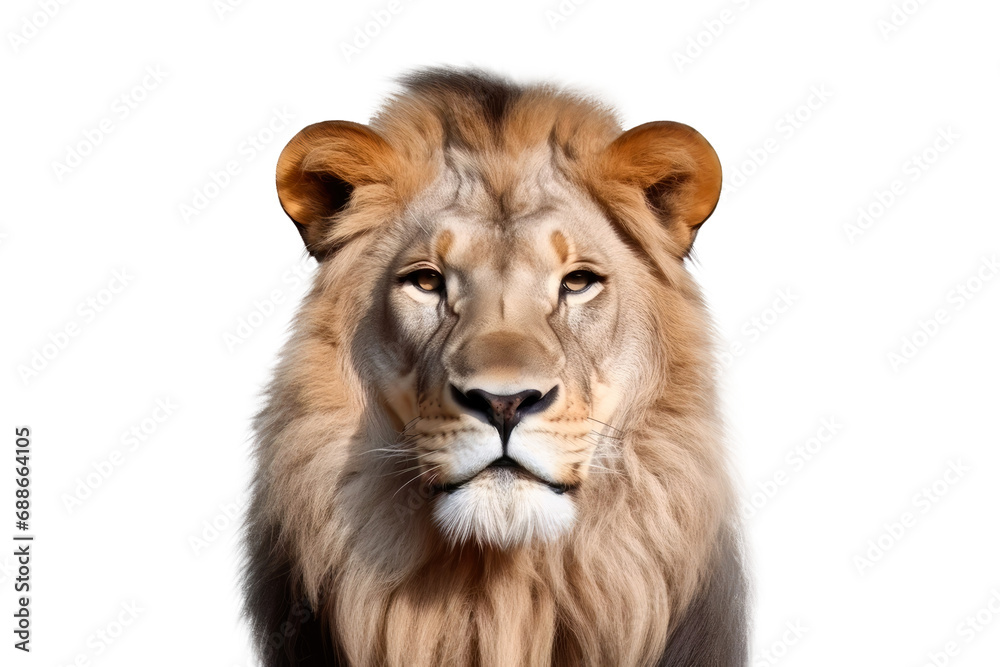 Head of a lion looking at camera - Isolated, no background