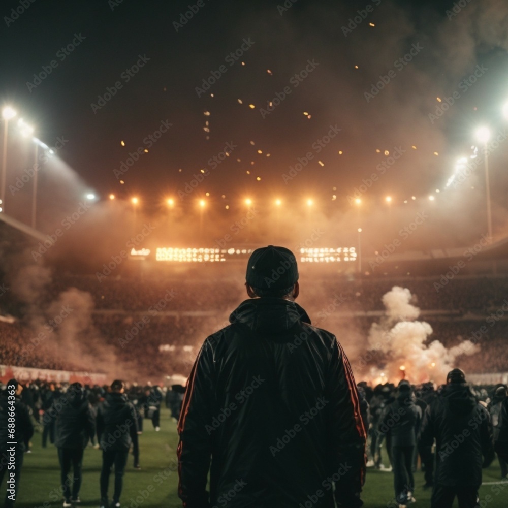 Naklejka premium Football ultras with flares