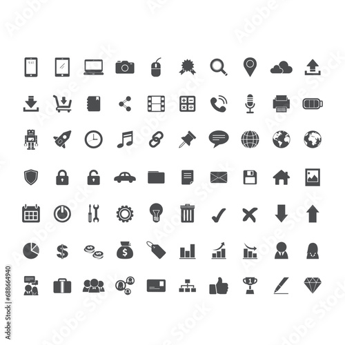 universal interface icons for web or apps: communication, media, shopping, travel, weather and more. Clean and minimalistic; personal hand drawn feel. Thin line icons isolated on white.