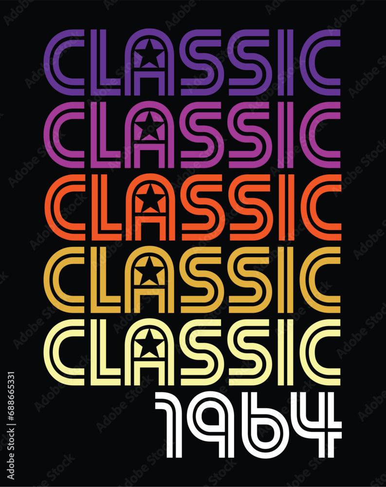 Classic born in 1964, 80s retro style 60th Birthday vector illustration for shirt and birthday gift for her and for him.