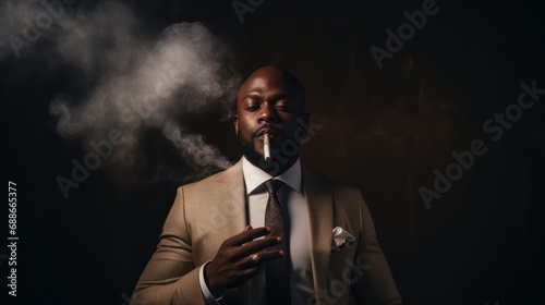 Stylish African American Enjoying an African Cigar in his Leisure Time