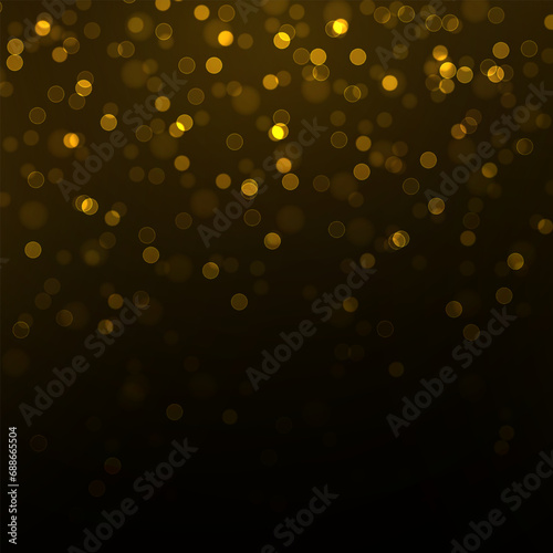 Golden bright glowing bokeh. Beautiful light flashes. Christmas golden lights.