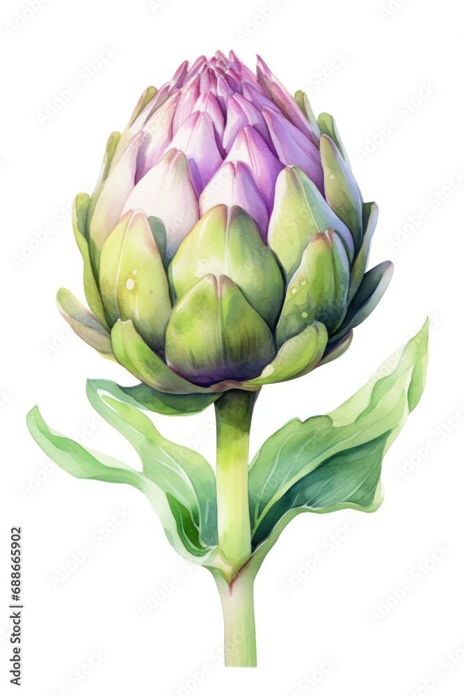 Fototapeta premium Watercolor art illustration of an isolated artichoke vegetable on a white background