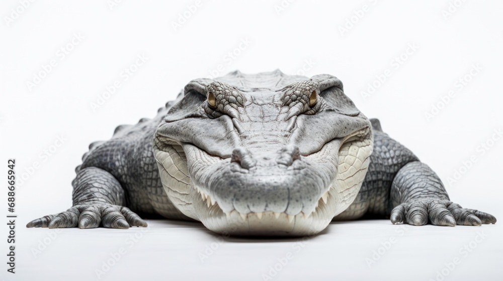 Fototapeta premium White background isolated image of a crocodile with the top part visible