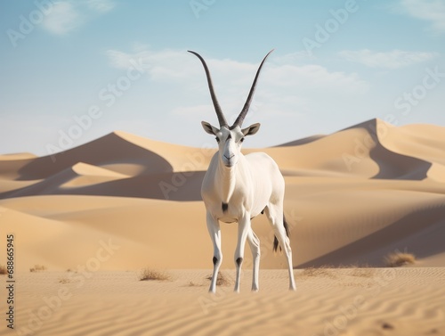 Wild Arabian Oryx Wander the Desert Dunes in the Middle East