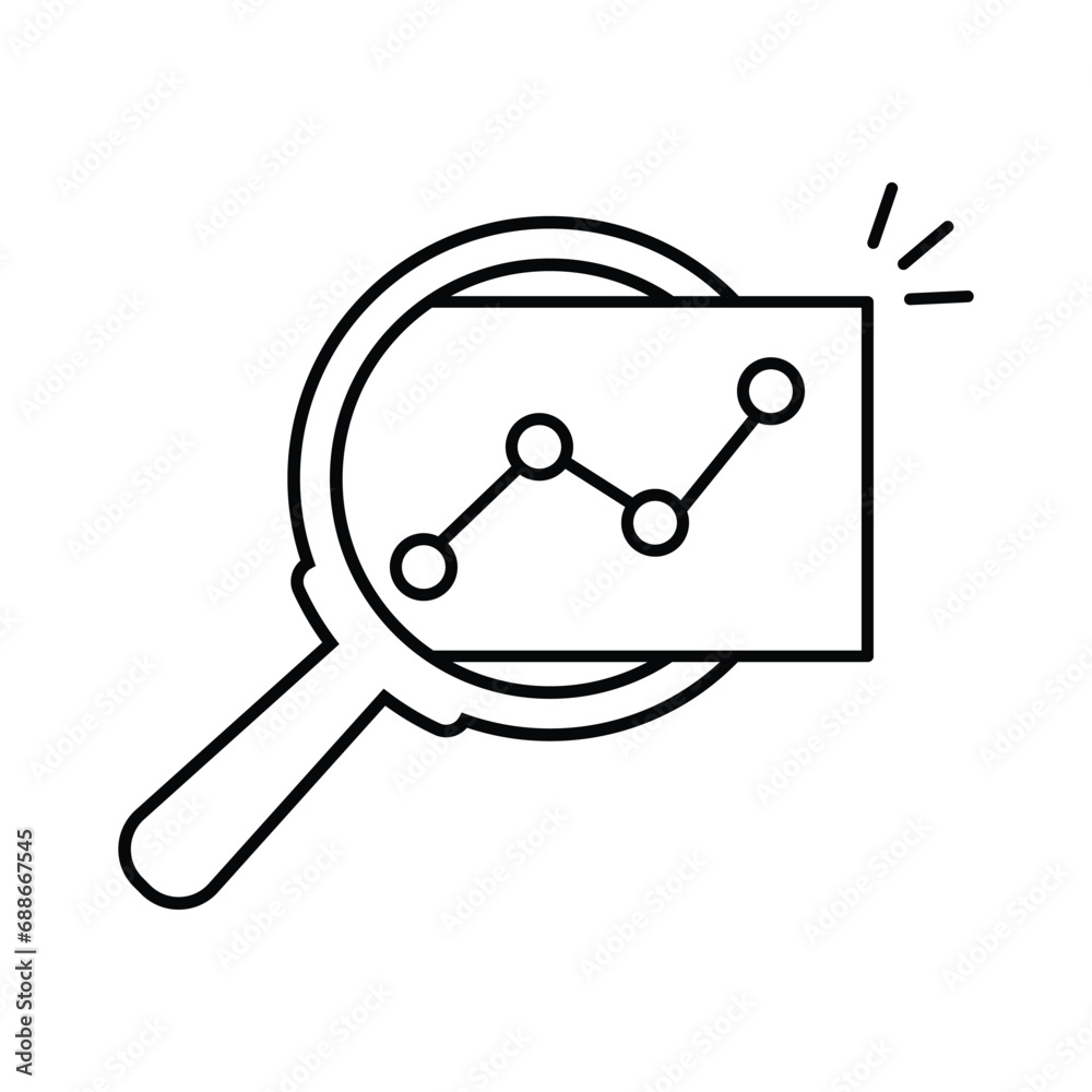 insight icon like thin line magnifier with graph. linear trend graphic stroke design lineart logotype element for web isolated on white. concept of key performance indicator or business visualisation insight icon like thin line magnifier with graph. linear trend graphic stroke design lineart logotype element for web isolated on white. concept of key performance indicator or business visualisation