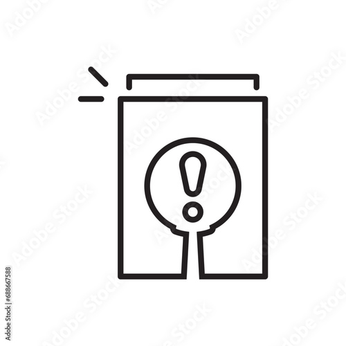 exclamation mark on paper like crisis audit icon. simple outline alert doc symbol logotype graphic web element design isolated on white. concept of important tax statistics or business procedure sign