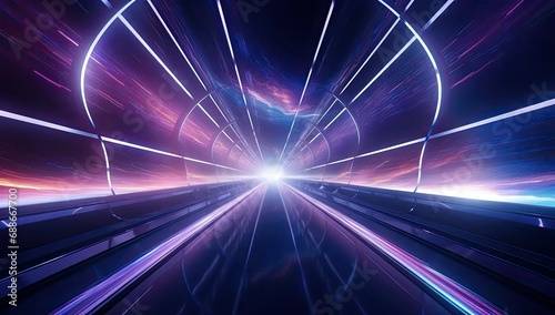 Speed ​​light trail effect path, fast moving neon future technology background, future virtual reality, futuristic neon space, motion effect, highway speed light, neon bright curve