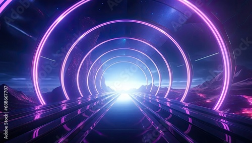 Speed ​​light trail effect path, fast moving neon future technology background, future virtual reality, futuristic neon space, motion effect, highway speed light, neon bright curve