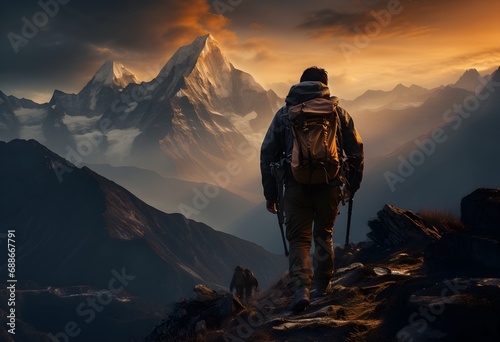 Mountain Journey, Overcoming Weaknesses, Self-Conquest, Sunset