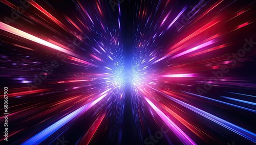 Abstract speed light trail effect path, fast moving neon futuristic technology background, futuristic virtual reality, motion effect, neon bright curve, sci-fi style, highway speed light © Yan