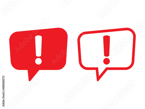 Exclamation sign icon, important mark, warning speech bubble. Speech bubble with exclamation mark. Red attention sign icon. 
