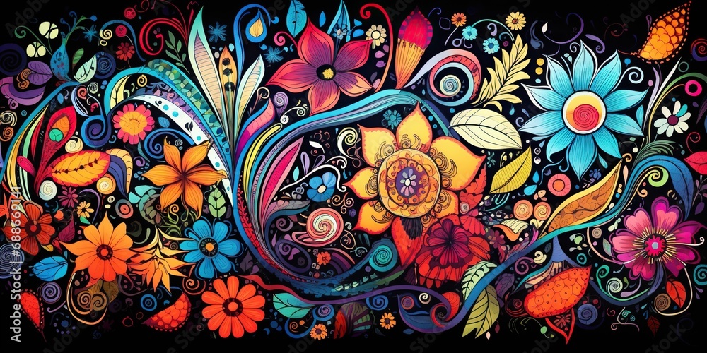 Art brushes bloom into a whimsical doodle world, showcasing creativity boundless realm , concept of Creative imagination