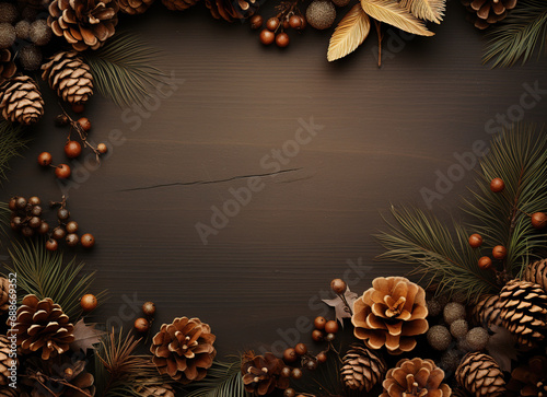 christmas background with pine cones