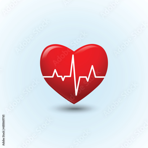 3d red heart with white pulse line. heartbeat or cardiogram for healthy care, pulse beat measure, cardiac assistance, medical healthcare 3d concept. 3d medical health vector icon render illustration