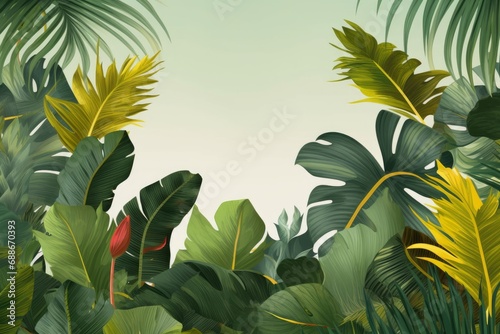 adorable background design with tropical palm and banana leaves, can be used as background, wallpaper, Generative AI