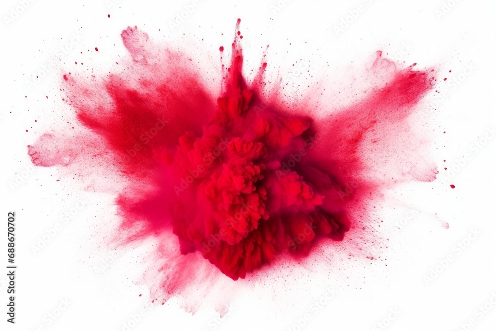 bright red holi paint color powder festival explosion burst isolated white background. industrial print concept background, Generative AI