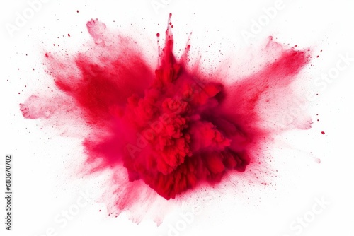 bright red holi paint color powder festival explosion burst isolated white background. industrial print concept background, Generative AI photo
