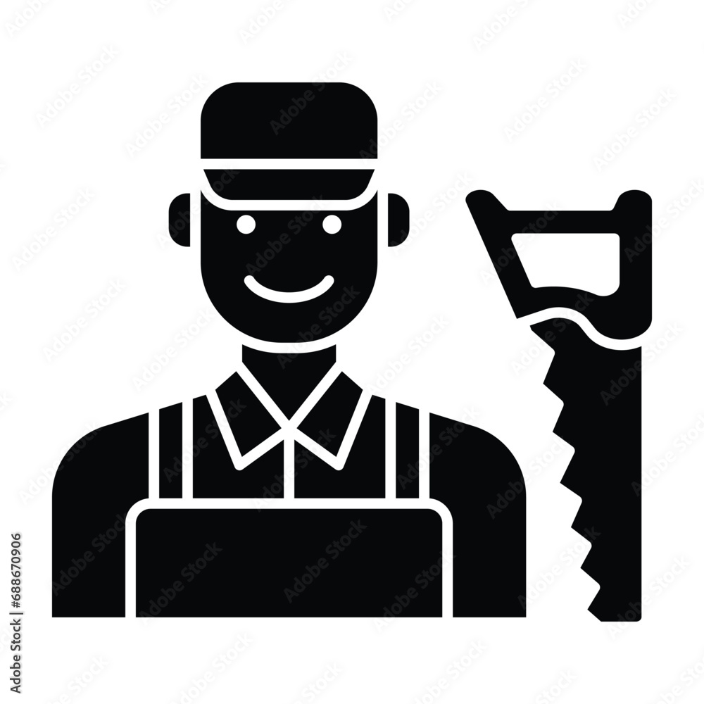 Carpenter with saw icon vector on trendy design Carpenter with saw icon vector on trendy design
