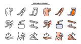 Removing leg hair by using sugaring or strip wax. Beauty treatment icons set for your design