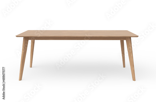 Wooden desk on white background. Front view modern wooden table
