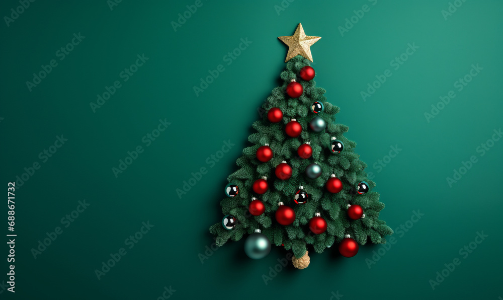 Christmas tree shape made from festive baubles Christmas tree shape made from festive baubles