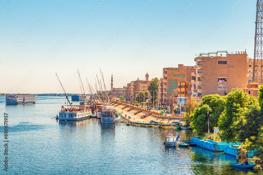 View of the Esna embankment from the Nile River.