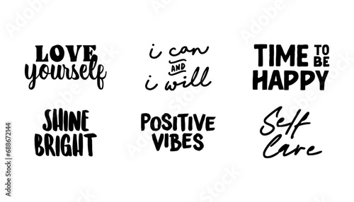 Positive thinking messages. Motivational quotes. Inspirational phrases. Decorative wisdom lettering.