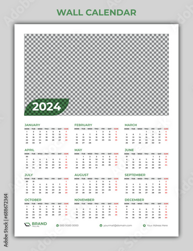 Modern Wall Calendar Vector Template for New Year 2024