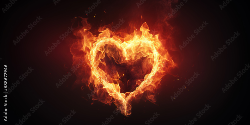 Fototapeta premium A burning heart, heart on fire. Symbol for love and passion. Valentine's greetings.