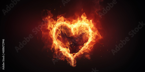 A burning heart, heart on fire. Symbol for love and passion. Valentine's greetings.