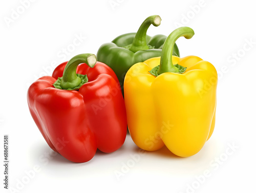 Red yellow and green sweet peppers isolated on white background. High quality