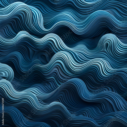 Blue and dark blue waves neural background. High-resolution