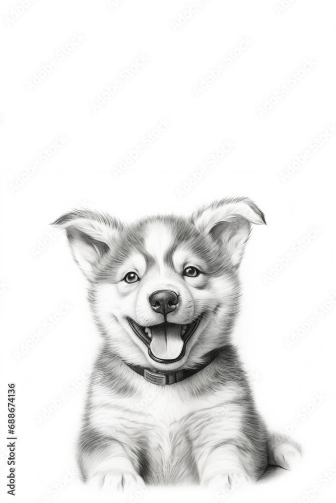 Fototapeta premium Portrait of siberian husky puppy, isolated on white background ,sketch drawing, copy space for text