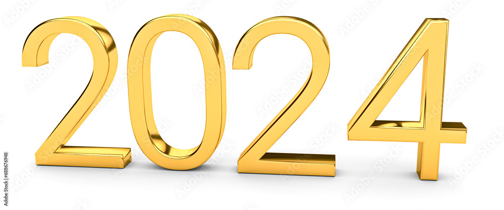 New year holiday concepts in golden colors. Number 2024 New year holiday concepts in golden colors. Number 2024