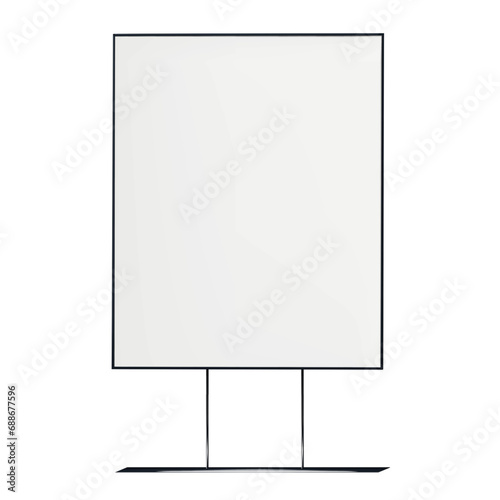 Floor black metal graphic poster display frame mockup. Blank white sign holder stand with base vector mock-up. Template for design photo