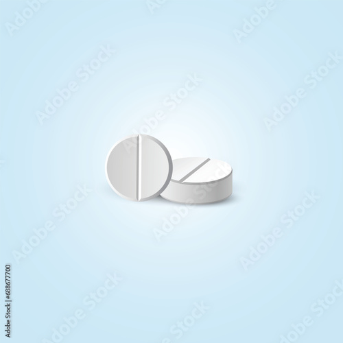 Realistic white medicine pills and tablets isolated on white background. Healthcare template. Vector illustration