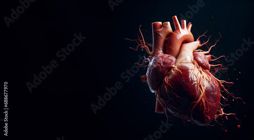 Human heart in a black background photo